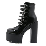 Amozae- Block Heels Pumps for Women Fashion Multi Buckle Strap Heart Design Dress Shoes Side Zipper High Heels Mary Jane Shoes