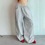 Amozae Stylish Chic Split Patchwork Women Baggy Pants Harajuku Korean Style Gray Loose Wide Leg Trousers Street Joggers