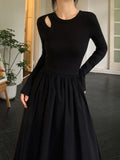 Amozae-Christmas Outfit New Year's Eve Dress party look inspos Vintage Knitted Midi Party Dresses for Women Fashion New Casual Hollow Out Black Dresses Autumn Winter Female Elegant Robe