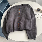 Amozae-Autumn Casual Outfits Amozae-Spring Autumn Rainbow Button Sweater Cardigan Loose Lazy Knitted Coat