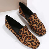 Amozae-Shoes for Women 2024 High Quality Leopard Print Women's Flats Fashion Slip on Loafers New Plus Size Square Toe Flat Low Heels