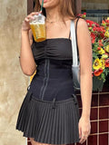 Amozae-hoco dresses Suninheart  Lovely A Line Summer Dress 2024 New Arrivals Cotton Blend Casual Beige Pleated Dress Mini Sexy Holiday Dress Women