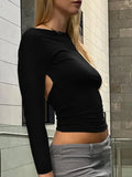Amozae-Backless Sexy Black T-shirts Women Autumn Long Sleeves Crop Top Casual Streetwear Bodycon Fashion Solid Basic T-shirts Female