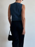 Amozae- Women Y2K Vintage Denim Vest Corset Sleeveless Waistcoat V-Neck Tank Tops Button Down Irregular Hem Jean Slim Jackets