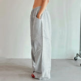 Amozae Stylish Chic Split Patchwork Women Baggy Pants Harajuku Korean Style Gray Loose Wide Leg Trousers Street Joggers