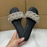 AMOZAE-- Flat Heel Slides with Shiny Rhinestones