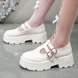 AMOZAE- - Chunky Platform Shoes for Women Patent Leather Double Buckle Strap