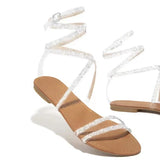 AMOZAE- -  Summer Chic Shiny Diamond Flat Sandals with Cross Strap