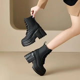 10cm Microfiber Synthetic Women Ankle Motorcycle Thick Soled Chunky Heels Platform Wedge Booties Autumn Ankle Spring Shoes