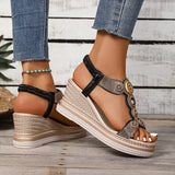 Amozae-Pearl Crystal Decor Wedge Sandals for Women Bohamian Style Chunky Platform Sandalias Mujer Summer 2025 Thick Bottom Beach Shoes