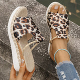 Amozae-Women's Leopard Print Wedge Sandals Summer 2025 Lightweight Non Slip Platform Slippers Woman Thick Sole Peep Toe Beach Sandalias