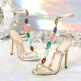 Amozae  Bohemian Style Fashion Colour Gem Strap Designer High Heels Gladiator Sandals Women Summer Open Toe Wedding Banquet Shoes