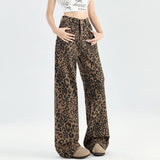 Amozae-Woman High Waist Straight Leg Jeans Female High Street Aesthetic Wide Leg Pants Lady Y2k 2000s Leopard Denim Stacked Trousers