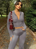 Amozae Winter Casual 2 Piece-Set Straight Legg Female Zipper Cardigan And High Waist Skinny Tracksuit Women's Pants Outfits 2024