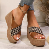 Amozae-Cross Strap Wedge Sandals Women Fashion Plaid Pattern Chunky Platform Sandals Woman Thick Bottom Summer Beach Slippers Plus Size