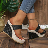 Amozae-Woven Wedge Sandals Women Summer Open Toe Thick Bottom Casual Roman Sandals Plus Size 43 Slippers Platform Flip Flops Women