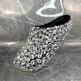 Amozae-Silver Big Diamond Round Toe Flat Slipper Women Bling Cover Mules Black Leather Sole Fashion Crystal Glitter Fashion Casual Shoe