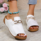 Amozae-Fashion Metal Decor Wedge Slippers Women Plus Size Peep Toe Platform Sandals Woman Summer Thick Sole PU Leather Beach Slippers