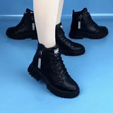 Amozae-Shoes 2025 Fashion Winter Warm Women Black Casual Shoes Plus Velvet All-Match Sneakers Thick-Soled Cotton Fats Zapatillas Mujer