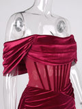 Amozae-hoco dresses  Off The Shoulder Velvet Dress Off The Shoulder Winter Prom New Year Party Dresses Wine Red Mini Dress Women 2024