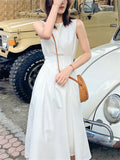 Amozae-New Summer Women French Style Sleeveless Slim Dress Office Lady Fashion Chic Casual White Dress Vestdios