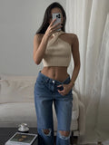 Amozae-Cross-Chest Off-shoulder Knitwear Vest Top For Women Summer Hot Girl Slim Sleeveless Twist Navel Short Top Y2K Pullover