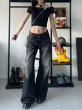 Amozae-Fall Outfits Streetwear y2k 90s Fashion Gothic  Grunge Y2k Black Jeans Women Baggy Vintage High Street Oversized Denim Trousers Gothic Gyaru 2000s Acubi Fashion Jeans