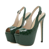 Amozae Green Snake Print Leather Platform Pumps Women Stiletto Sandals Sexy Peep Toe Extreme High Heels Party Culb Stripper Shoes