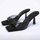 Amozae-Rhinestone Slipper Women High Heel Sandals 2023 Summer New Open Toe Sexy Party Luxury Dress Shoes Rome Cowboys Designer Sandals