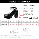 Amozae-Vintage High Heels Mary Jane Shoes for Women 2025 Patent Leather Platform Pumps Woman Pearls Chain Thick-Heeled Shoes Female