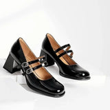 Amozae-Mary Jane Shoes 2024 Fashion Square Toe High Heels Buckle Single Shoes Shallow Mouth Designer Women's Party Dress Shoes