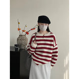 Amozae-Autumn Casual Outfits Amozae-Striped Oversized Button Neck Sweater Fall Winter Casual Women Knit Pullovers