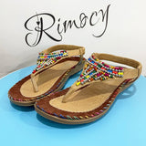 Amozae-Bohemian Style Flat Sandals for Women Summer 2023 Clip Toe Gladiator Sandals Woman Plus Size Soft Bottom Beach Shoes Flip Flops