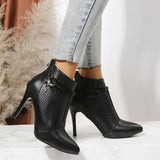 Amozae-Thin High Heel Ankle Boots Women Pointed Toe Snake Print Sexy Short Boots Skintight Black New 2023 Winter Boots Plus Size 42