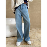 Amozae-Autumn Casual Outfits Amozae-Washed Light Blue High Waist Slimming Jeans, Plush Floor Mopping, Wide Leg