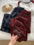 Amozae-Autumn Casual Outfits Amozae-Plaid Pants For Women Slimming High Waisted Straight Floor Length Wide Leg Woolen Pant