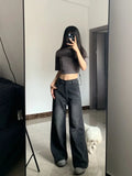 Amozae-Fall Outfits Streetwear y2k 90s Fashion Gothic  Vintage Black Jeans Women High Waist Grunge Y2k 90s Streetwear Baggy Casual Korean Fashion Straight Washed Denim Trouser