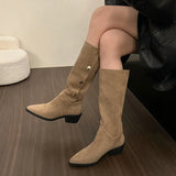 Amozae-Vintage Women Western Cowgirl Boots Fashion Pointed Toe Slip On Shoes Autumn Winter Ladies Knight Long Booties