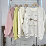 Amozae-Autumn Casual Outfits Amozae-Women's Cartoon Dog Print Sweatshirt Playful Thick Autumn Winter Hoodie Loose Fitting Pullover Pink Beige Green Grey