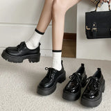 AMOZAE- - Sophisticated Style Black Patent Leather Oxford Chunky Platform Pumps