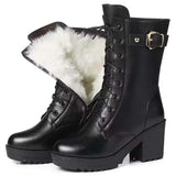 Amozae-2025 Winter Leather Women Winter Boots Thick Wool Warm Women High-heeled Genuine Boot High-quality Female Snow Boots Women Shoes