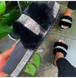 Amozae-Fur Slippers Women 2025 Fashion Summer Fur Slides For Woman Rhinestone Sandals Fluffy Female Shoes Glitter Indoor Diamond Shoes