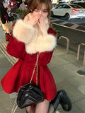 Amozae-Christmas Party Dresses Winter Red Warm Christmas Two Piece Set Women Korean Fashion Sweet Skirt Suit Female Long Sleeve Vintage New Year Set 2024 New