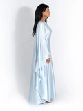 Amozae Satin Cloak Long Sleeve Loose Kaftan For Women 2024 New Fashion O Neck Long Dress Ladies