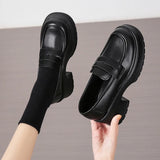 Amozae-Lucyever Pu Leather Platform Loafers Woman 2025 British Style Thick Heels Oxfords Shoes Women Slip On College Gothic Shoes Mujer