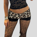 Amozae Leopard Print Patchwork Low Waist Shorts Y2K Fashion High Street Clubwear Women Skinny Black Mini Shorts Retro Sexy