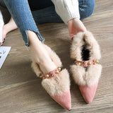 Amozae-Trendy Fur Shoes Women's Autumn/winter Outerwear  New Style Versatile Pointed Mid Heel Coarse Heel Shoe Hopping Bean Shoes