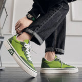 Amozae-Harajuk style Men's Green Canvas Sneakers Men Spring Summer Low Cut Canvas Shoes Men Comfortable Flat Vulcanize Shoes For Men