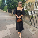 Amozae Maxi Summer Puff Sleeve Holiday Dress Black Square Neck Party Dresses Casual A Line Women Dress 2023