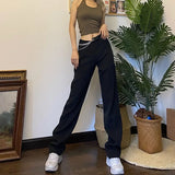 Amozae-New Spring Autumn Hot Girl Harajuku Black Irregular Metal Chain Pants Streetwear High Waist Casual Fashion Hip Hop Trouser